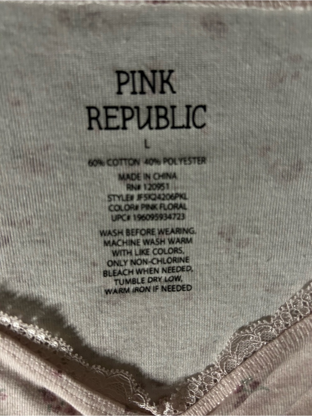 Pink Republic Light Pink Floral Lace-Trim Long Sleeve Top - Picture 2 of 10